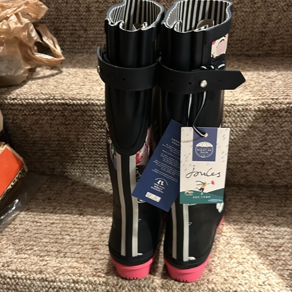 Joules navy floral welly print rain boots new with tag size 7 - Picture 4 of 4